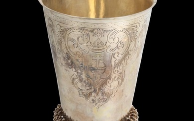 A fine 17th century Dutch silver religious communion beaker,...