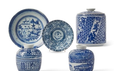A group of Asian blue and white porcelains