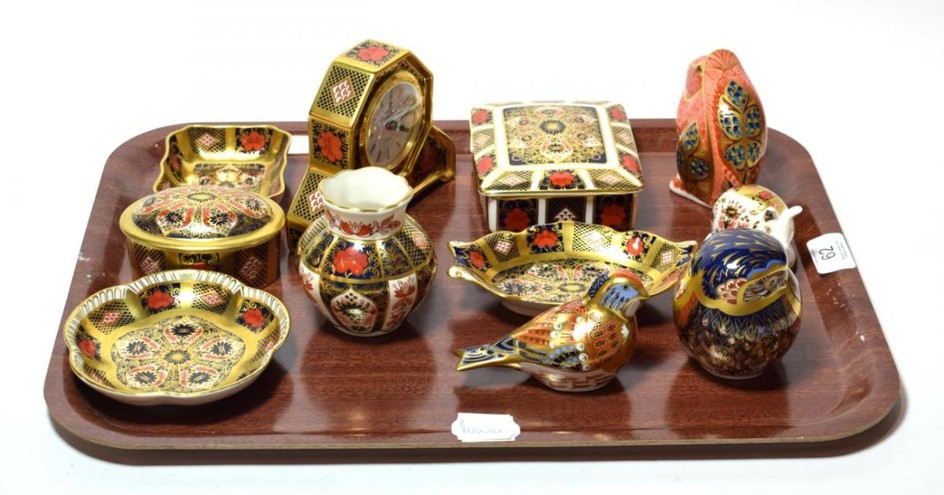 A group of Royal Crown Derby Imari pattern paperweights, dishes,...