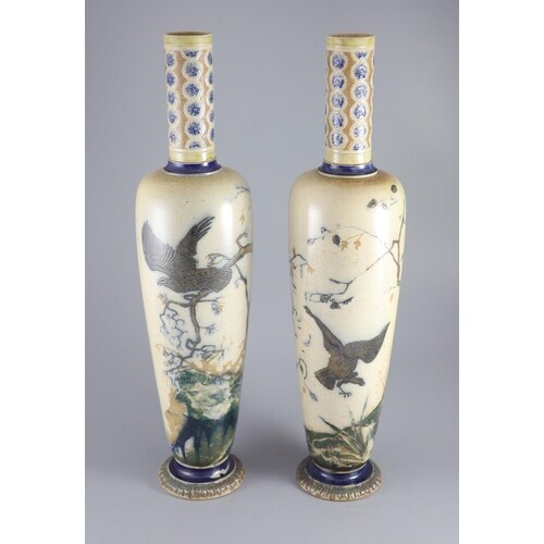 A large pair of Martin Brothers 'eagle and vulture' stonewar...