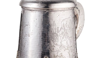 A large silver tankard with cover, probably Italian, circa 1910