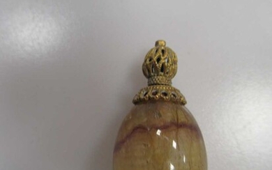 A miniature hard stone egg-shape scent bottle, 4cm, possibly blue john