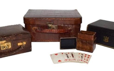 A miniature suitcase jewellery box, a crocodile card holder, a...
