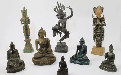 A mixed group of metal sculptures of Asian and South East Asian...