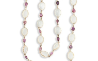 A moonstone, ruby and fourteen karat gold convertible