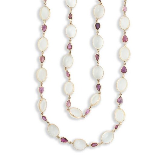 A moonstone, ruby and fourteen karat gold convertible