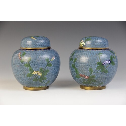 A pair of Chinese cloisonné ginger jars, 20th century, each ...