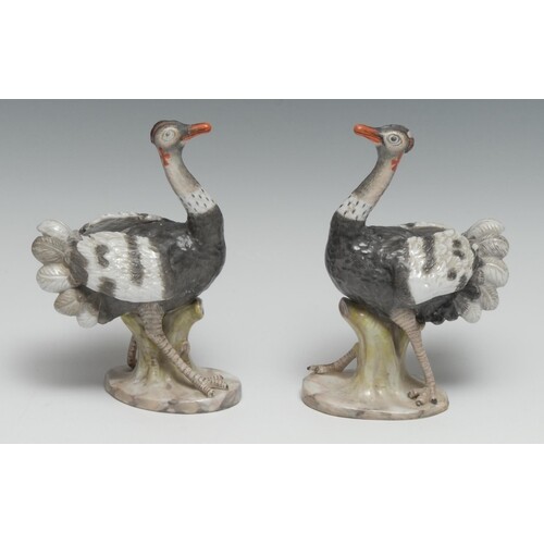 A pair of Continental porcelain models, of ostriches, modell...