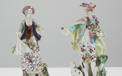 A pair of Derby porcelain figures of a shepherd and