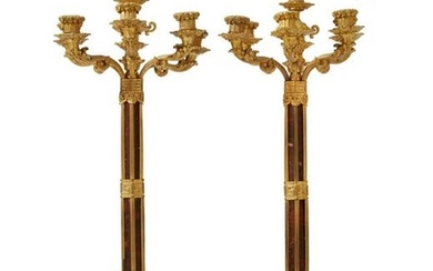 A pair of French gilt-bronze and rouge marble