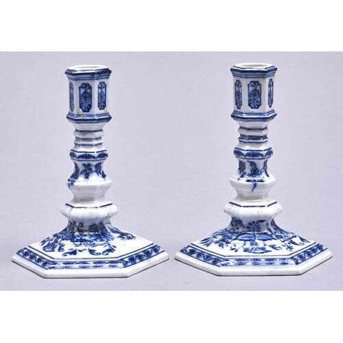 A pair of Meissen hexagonal blue and white Onion pattern can...