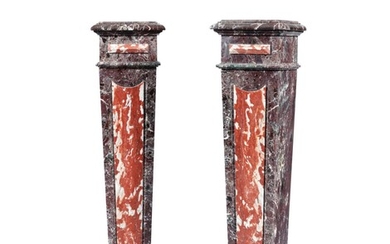 A pair of campan and Languedoc marble stands | Paire de sellettes en marbre campan et rouge du Languedoc