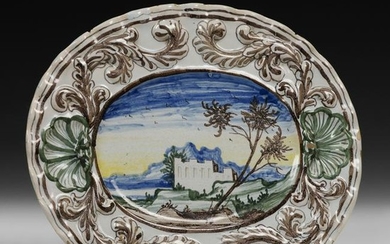 A pair of polychrome maiolica small trays, Pavia