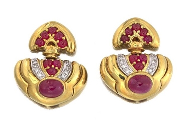 A pair of ruby and diamond ear clips