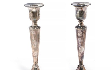 A pair of sterling silver candlesticks. Preben Salomonsen. Filled. H. 23 cm....