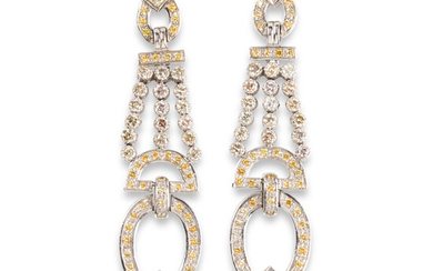 A pair of yellow diamond, diamond and platinum earrings