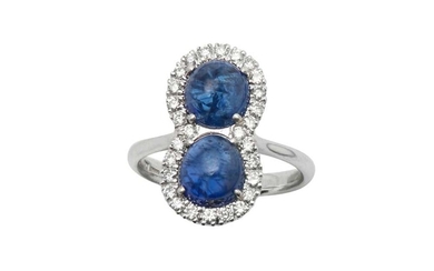 A sapphire and diamond double cluster ring