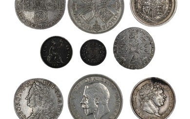 A selection of UK pre-decimal silver coins (6) to include 18...