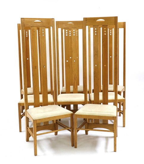 A set of eight high-backed 'Ingram' oak dining chairs