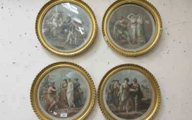 A set of four circular gilt framed and glazed French...