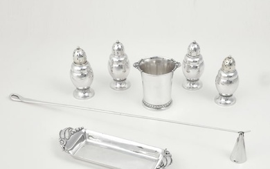 A seven piece group of Modernist silver tableware