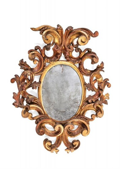 A small Italian giltwood wall mirror, early 18th century