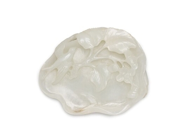 A small white jade 'lotus' washer, Qing dynasty, Qianlong period | 清乾隆 白玉蓮花式筆掭, A small white jade 'lotus' washer, Qing dynasty, Qianlong period | 清乾隆 白玉蓮花式筆掭