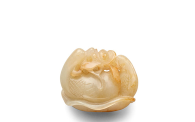 A white and russet jade carving of two ducks
