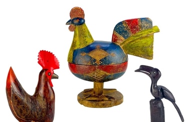 A wood-carved and painted box in the form of a hen. Height 4...
