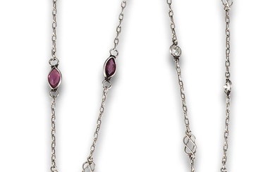 ANTIQUE CHAINS OF SYNTHETIC RUBY AND DIAMONDS, IN WHITE GOLD