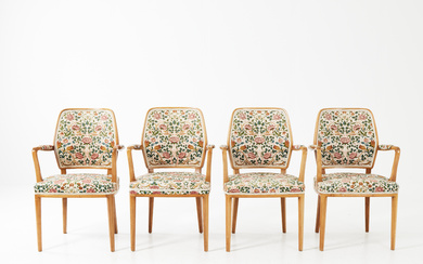 ARMCHAIRS, 4 pcs, Swedish modern, upholstered seat and back, fabric upholstery.