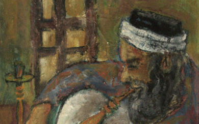 Abraham Shemi Shoham (Syria/Israel, b.1935) - Hookah Smoker, Oil on Masonite.