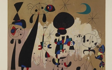 After Joan Miró (1893-1983); Femme, lune, étoile;