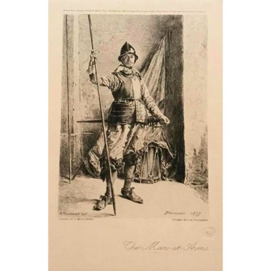After Meissonier, Toussaint Etching "The Man At Arms"