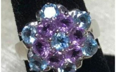 Amethyst & Blue Topaz Flower Form Sterling Ring