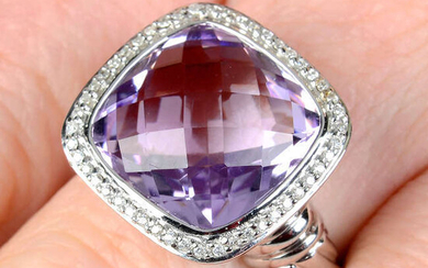 An 18ct gold multifaceted amethyst and brilliant-cut diamond dress ring.