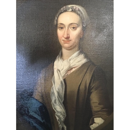 An 18th century portrait of a lady the frame with applied pl...
