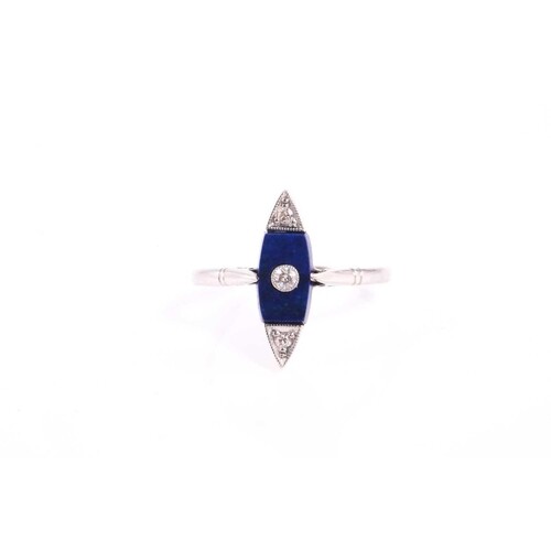 An Art deco lapis lazuli and diamond marquise shaped ring, s...