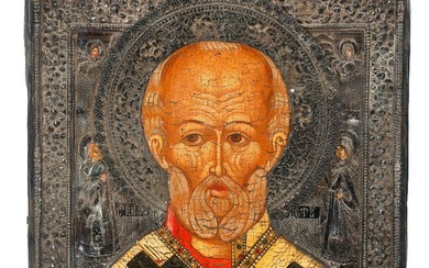 An Icon of Saint Nicholas with Silver Oklad.