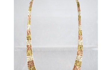 An Italian 9ct Tri Coloured Gold Cleopatra Fringe Necklace w...