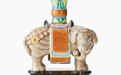 An Unusual Chinese Miniature Famille Rose Elephant Joss Stick Holder