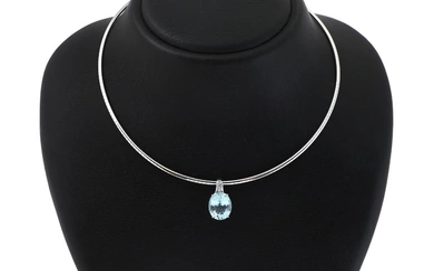 H. Stern An aquamarine and diamond pendant set with an oval-cut aquamarine...