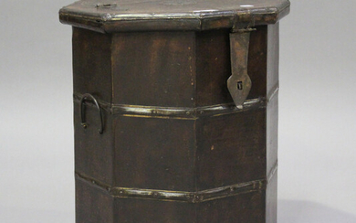 An early 20th century Eastern softwood and metal bound octagonal box, height 46cm, width 38cm, depth