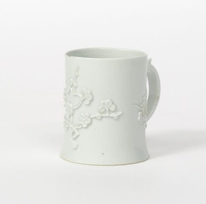 An early Bow white glazed mug c.1752 55, with a fl…