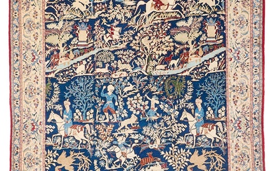 Ancien petit tapis de chasse Naïn Perse. Milieu du 20e s. ; laine kork avec...
