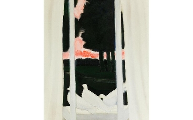 André Brasilier, geb. 1929 Saumur, Geöffnetes Fenster mit Tauben