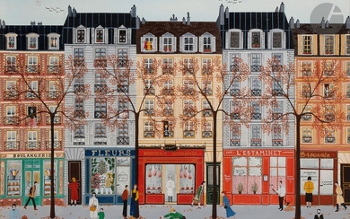 Anne-Marie SABATIER (born in 1947)Rue de Paris animée, 1979Oilon canvas.Signed lower right.54 x 73 cm