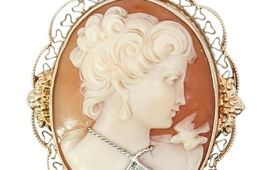 Antique 14k Gold and Diamond Cameo Brooch