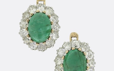 Antique Cabochon Emerald and Diamond Earrings