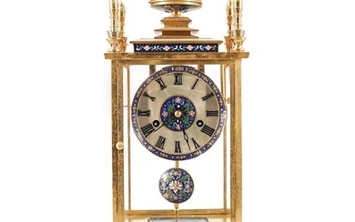 Antique Chinese Cloisonne & Gilt Bronze Enamel Mantle Clock